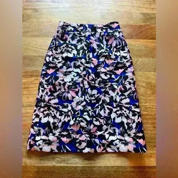 J. Crew Floral A-Line Midi Skirt | 000 | Blue Pink Black White - Picture 1 of 8